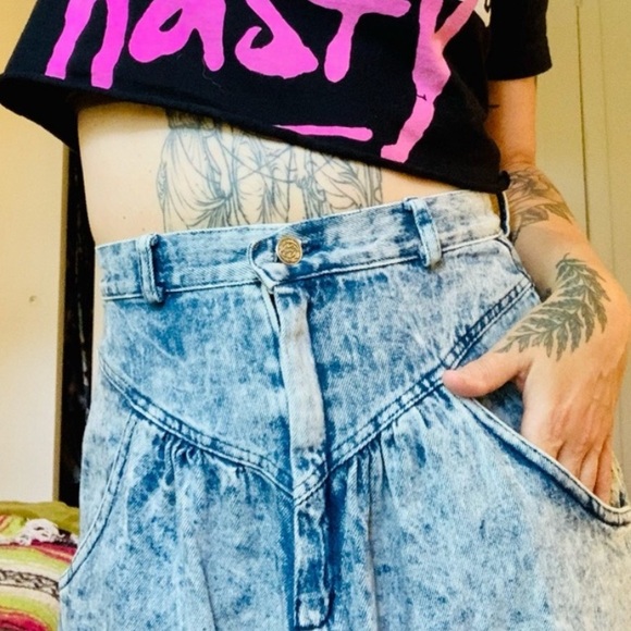 Vintage Acid Wash Denim Skirt 80s Small stone Wash - Picture 2 of 5